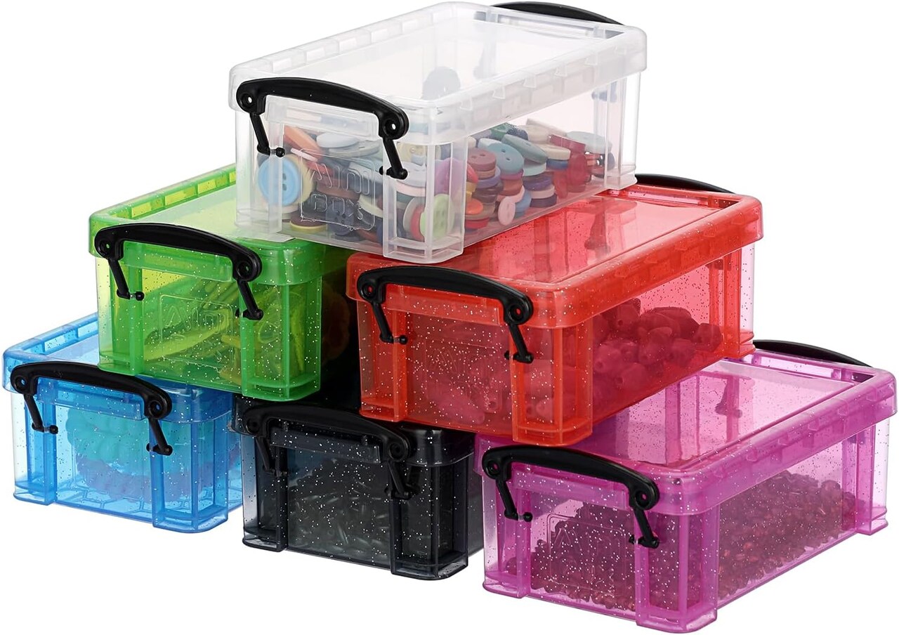 6-Pack Mini Plastic Storage Boxes with Locking Lids – Clear & Colored Organizer Boxes for Crafts, Jewelry, Stationery, Sewing, and Home or Office Supplies